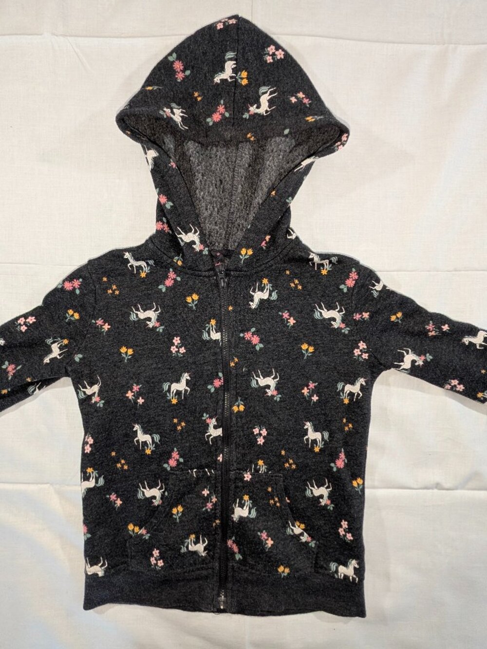 Jumping Beans Unicorn Floral Dark Gray Zip-Up Hoodie Kids Size 8